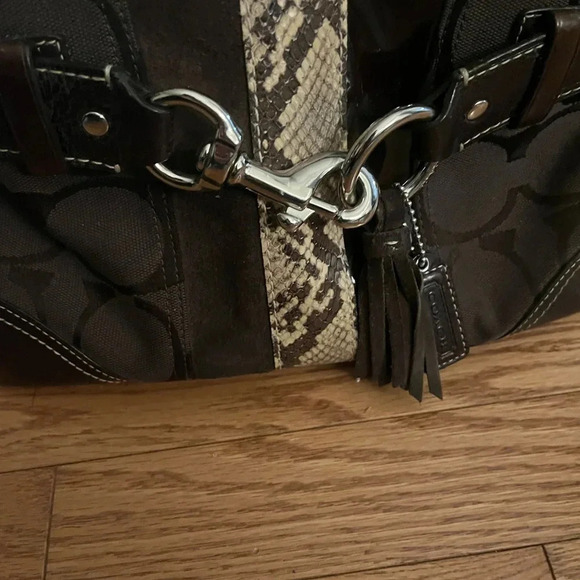 Coach Black/Brown Canvas and Leather Hampton Satchel Handbag - Picture 5 of 12